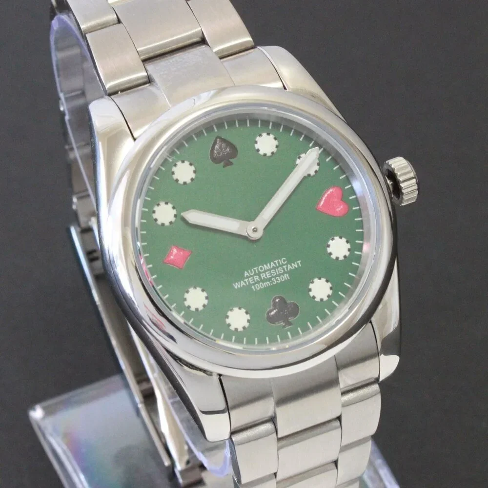 Men's Riverboat Gambler Automatic Mod Watch Green Dial Silver Tone Hands 36mm
